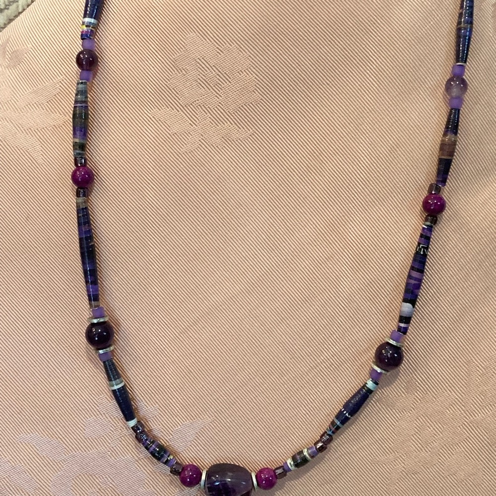 Stone Necklace. Amethyst, glass, seed and tube beads. Fish Hook clasp. - Picture 13 of 16